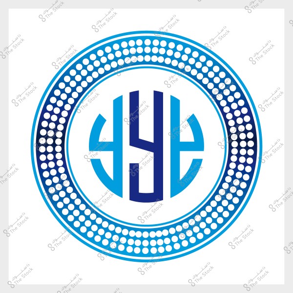 شعار دائري باللون الأزرق مع حروف داخلية تشكل نمط تصميمي.