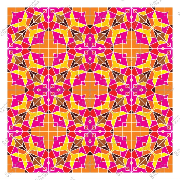 Intricate geometric pattern with orange, red, and yellow colors.