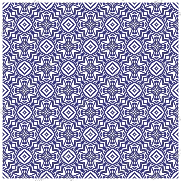 Symmetrical geometric pattern in dark blue and white featuring interlocking stars and squares.