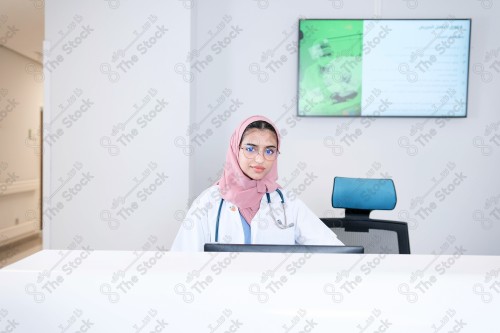 طبيبة سعودية ترتدي المعطف الطبي، العمل في القطاع الصحي ،تقديم الخدمات الصحية، الطب والرعاية الصحية