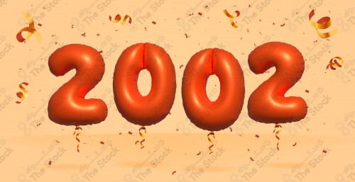 Vector Number 2002 Shape 3D Red Helium Balloons Party Decorations Anniversary Celebration Birthday Greetings.