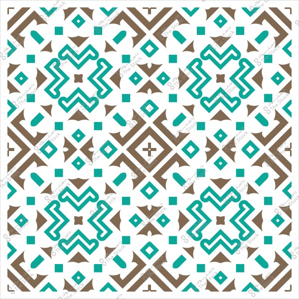 تصميم هندسي بنمط إسلامي يحتوي على أشكال هندسية باللونين الأزرق والبني.