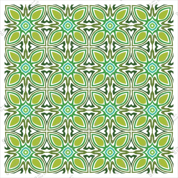 A geometric repeating pattern in green and white forming an intricate decorative design