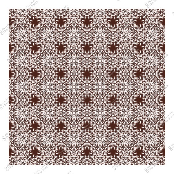 نمط زخرفة إسلامية بنية على خلفية بيضاء بتصميم متكرر يظهر أشكالاً هندسية متداخلة.