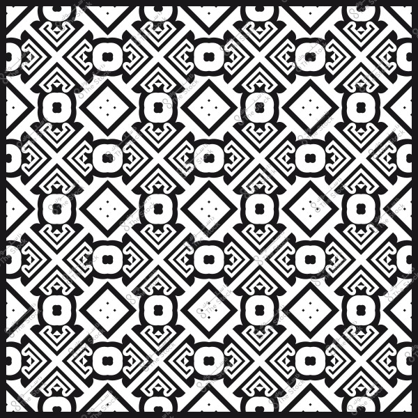 نمط هندسي بالأبيض والأسود يتميز بتصميمات متكررة من الأشكال المربعة والماسية.