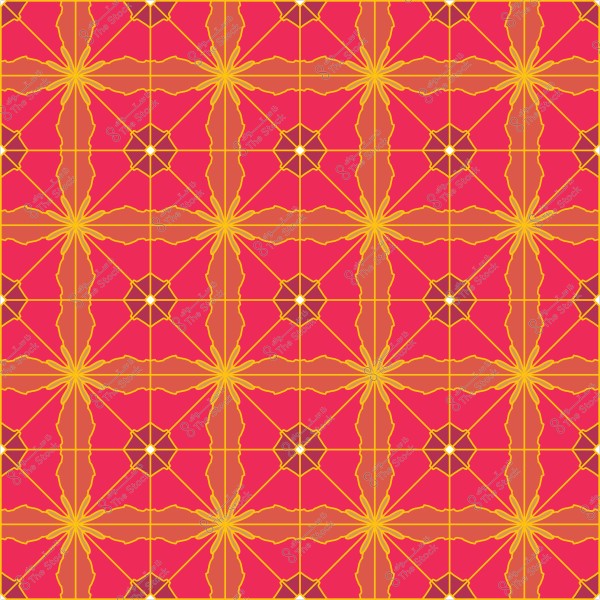 نمط هندسي متماثل بأشكال نجمية باللونين الوردي والبرتقالي.