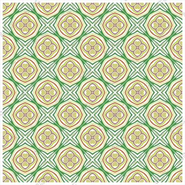 نمط هندسي ملون بأشكال دائرية وزخارف خضراء وبرتقالية وبنفسجية مكررة.