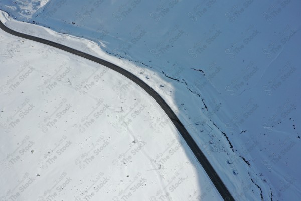 Aerial image of a frozen road in Turkey