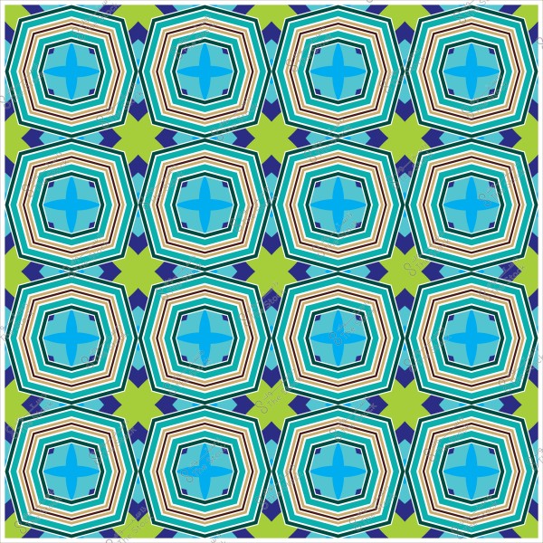 تصميم هندسي مكون من أنماط سداسية متعددة الألوان باللونين الأزرق والأخضر.