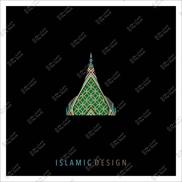 تصميم إسلامي يظهر زخرفة هندسية ملونة على خلفية سوداء.