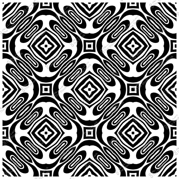 Repeating pattern with interlocking black and white geometric shapes resembling diamonds.