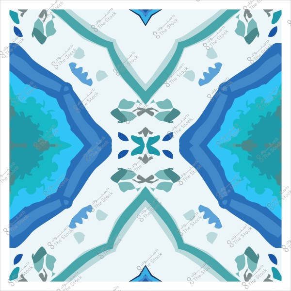 A geometric pattern in blue and green colors appearing as a symmetrical design.