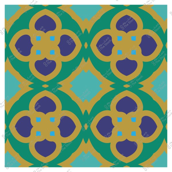 نمط زخرفي إسلامي بأشكال هندسية ملونة بالذهبي والأخضر والأزرق والبنفسجي.