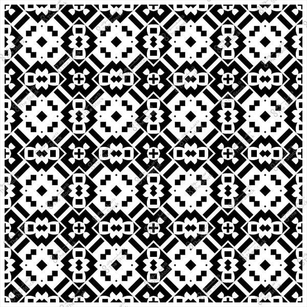 نمط هندسي متكرر بتصميم باللونين الأسود والأبيض يجمع بين أشكال هندسية مربعة ومستطيلة.