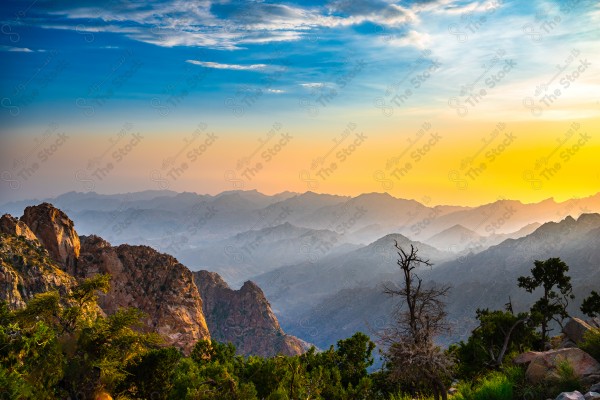 Misty mountain from Taif, Saudi Arabia during sunset