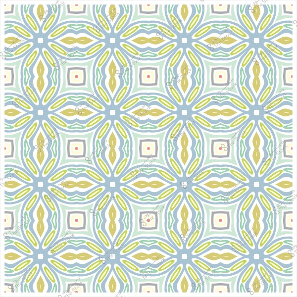 تصميم زخرفي بأشكال هندسية وألوان مختلفة تشمل الأزرق والأخضر والبيج.