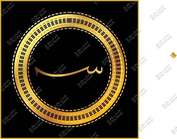 An image featuring a black background with an ornate gold circle in the center. Inside the circle, there is a stylized Arabic script in gold. The design has a luxurious feel with its golden embellishments.