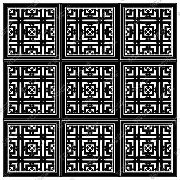 نقش هندسي بأشكال مربعة متكررة بالألوان الأبيض والأسود.