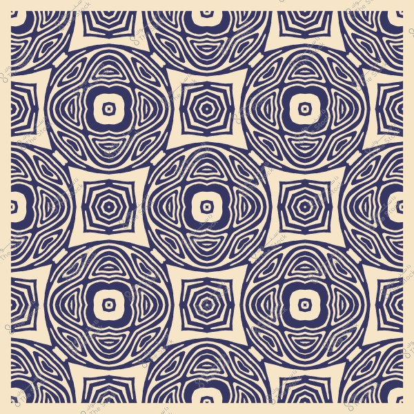 نمط زخرفي هندسي يتكون من أشكال دائرية ومربعة باللون الأزرق الداكن على خلفية بيج.