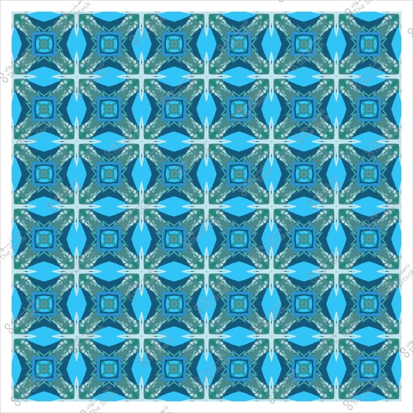 Decorative design with blue and green colors featuring repeating geometric patterns.