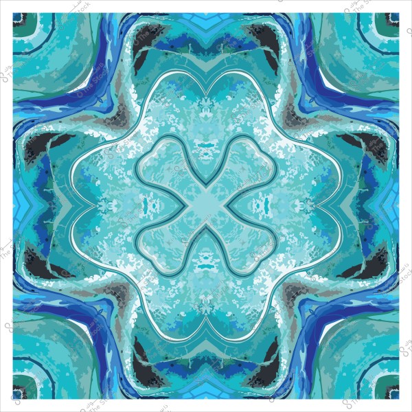 Geometric pattern with blue and green colors in a symmetrical, mosaic-like design.