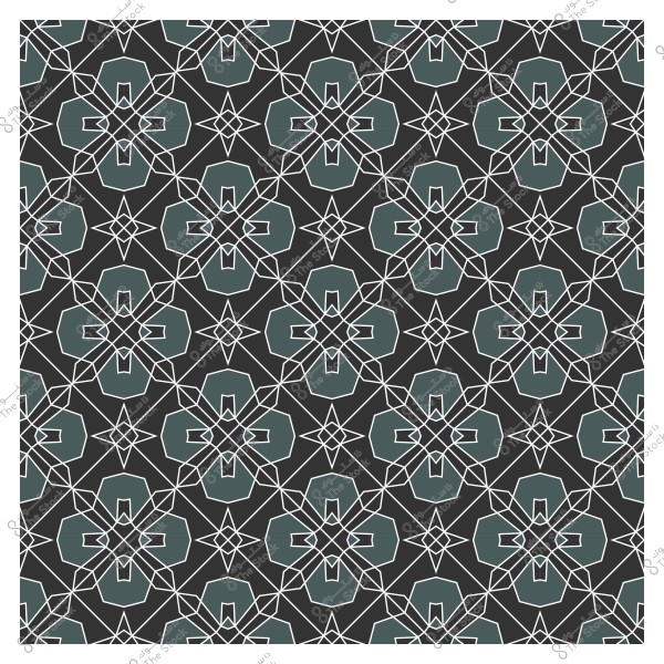نمط هندسي متكرر ذو أشكال متشابكة بالألوان الأبيض والأخضر الداكن على خلفية سوداء.