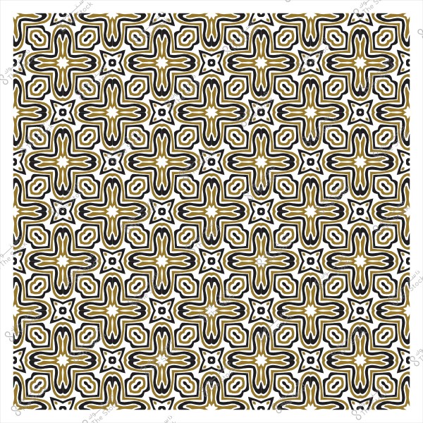 نمط زخرفي هندسي يحتوي على خطوط متشابكة بألوان ذهبية وسوداء على خلفية بيضاء.