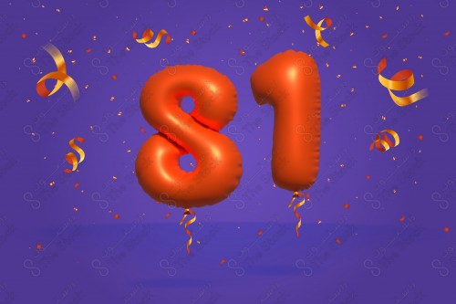 Vector Number 81 Shape 3D Red Helium Balloons Party Decorations Anniversary Celebration Birthday Greetings.