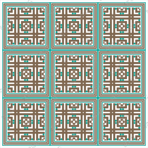 نمط هندسي مكون من مربعات بألوان بني وفيروزي, يشبه تصميم البلاط التقليدي.
