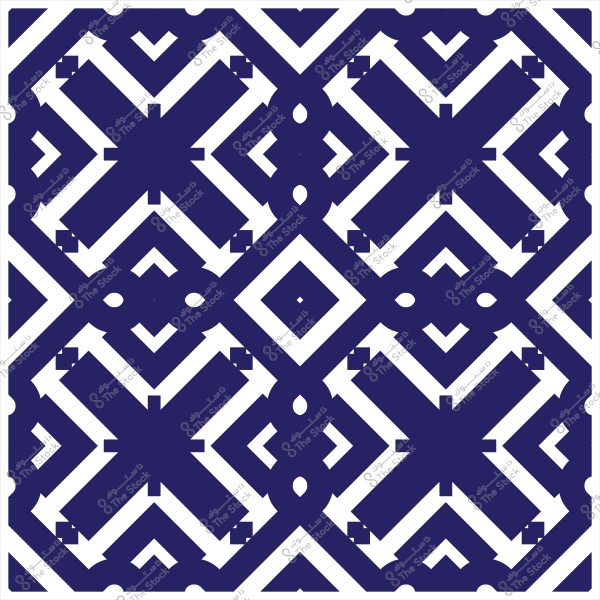 Symmetrical geometric pattern in blue and white inspired by Islamic art design.