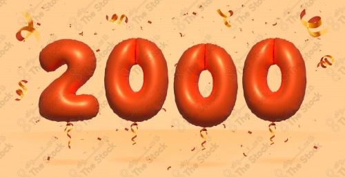 Vector Number 2000 Shape 3D Red Helium Balloons Party Decorations Anniversary Celebration Birthday Greetings.