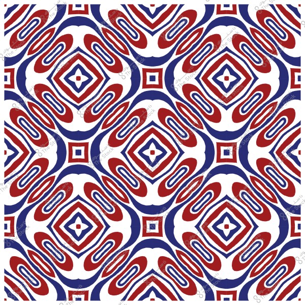 نمط تجريدي هندسي بألوان حمراء وزرقاء وبيضاء يشكل تصميماً متماثلاً.