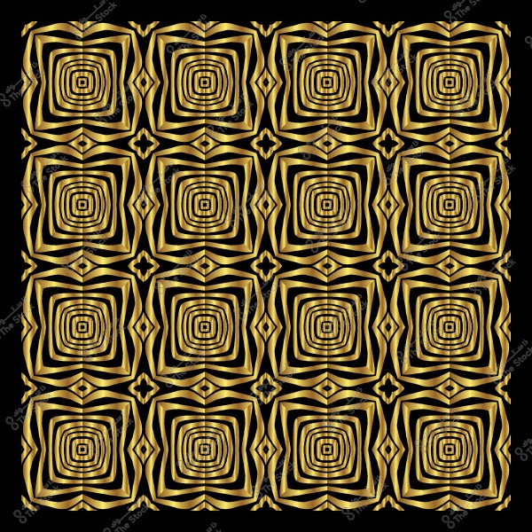 نمط متكرر بزخارف ذهبية الشكل مع تفاصيل هندسية على خلفية سوداء.