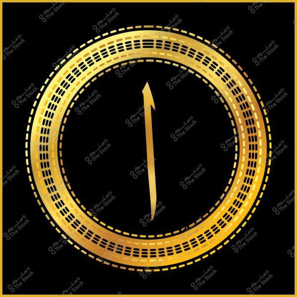 A gold circular design featuring a dotted pattern encased in a golden frame on a black background. A long arrow in the center points upwards, contributing to a sleek and modern appearance of the design.
