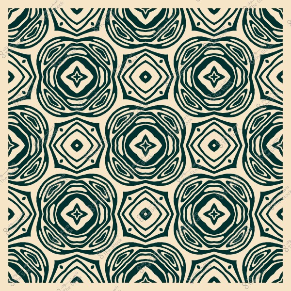 نمط زخرفي هندسي معقد باللون الأخضر الداكن والخلفية البيج.
