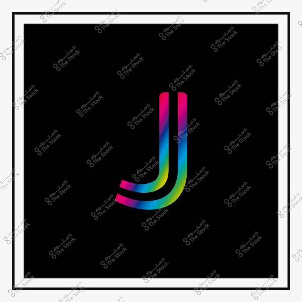 حرف "J" مصمم بألوان قوس قزح على خلفية سوداء.