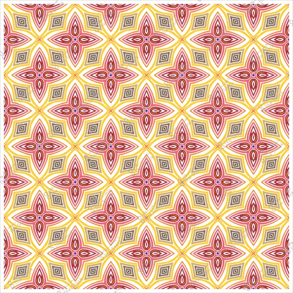 Symmetrical decorative pattern in orange, red, and green colors with a star shape.