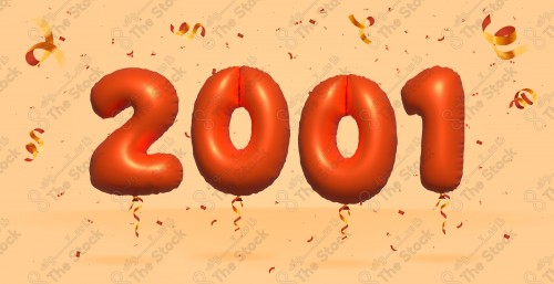 Vector Number 2001 Shape 3D Red Helium Balloons Party Decorations Anniversary Celebration Birthday Greetings.