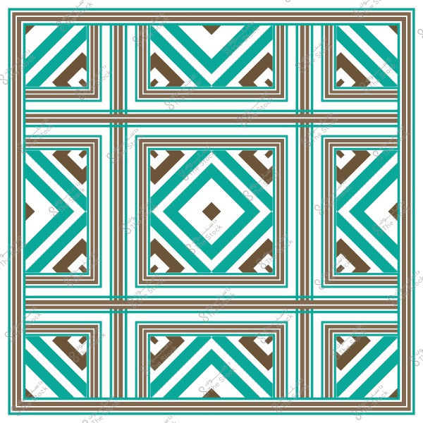 نمط هندسي بألوان زرقاء وبنية على خلفية بيضاء, يتكون من مربعات وأشكال متكررة.