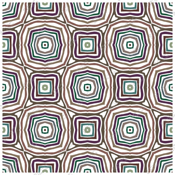 نمط هندسي متعدد الألوان يتكون من أشكال سداسية متراكزة باللون البني والبنفسجي والأخضر على خلفية بيضاء.