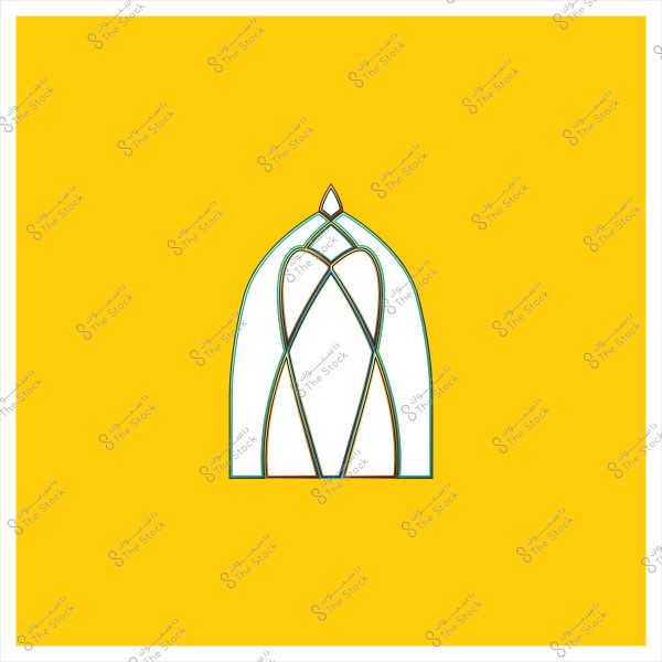 رسم بنمط زخرفي على شكل قوس بألوان بسيطة على خلفية صفراء.