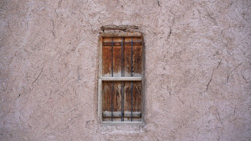 wooden window on mud house in Shaqra, Riyadh, Saudi Arabia