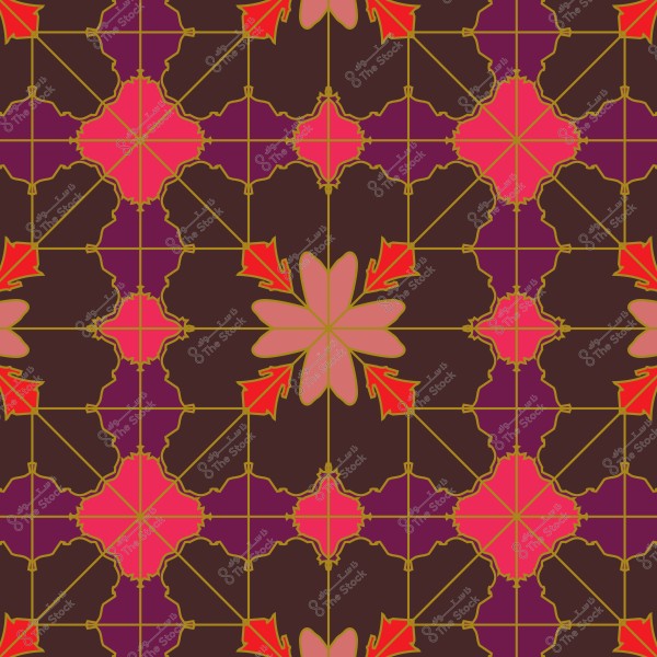 نمط زخرفي بألوان زهرية وبرتقالية وبنية مع تصميمات هندسية متداخلة.