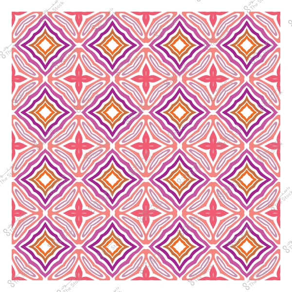 نقش هندسي ملون بنمط الأزهار بزخارف متكررة بالألوان الوردي والبرتقالي والأرجواني.