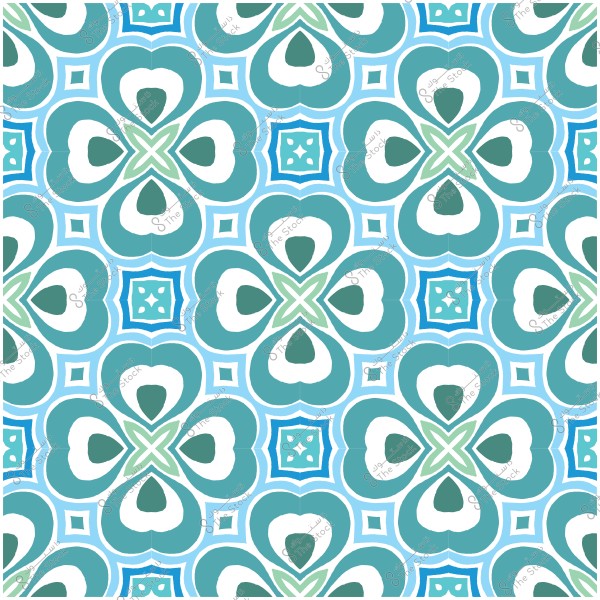 Decorative tile pattern in blue and green colors with a symmetrical geometric design.