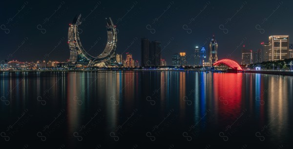 A snapshot of the towers and skyscrapers overlooking the Arabian Gulf in the Qatar region, Doha tourist attractions, tourism in Qatar, Qatar Towers, a tourist waterfront in the State of Qatar.