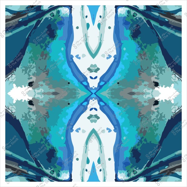 تصميم فن تجريدي ملون باللون الأزرق والأخضر, يبدو مثل نمط متماثل.