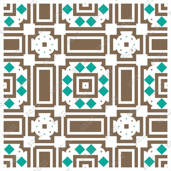Arabic geometric pattern with repeating motifs in brown and turquoise blue.