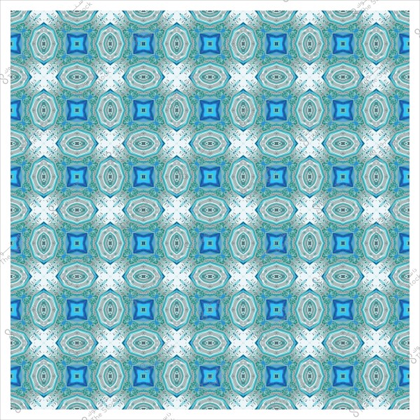 Symmetrical geometric pattern featuring decorative blue and green shapes.