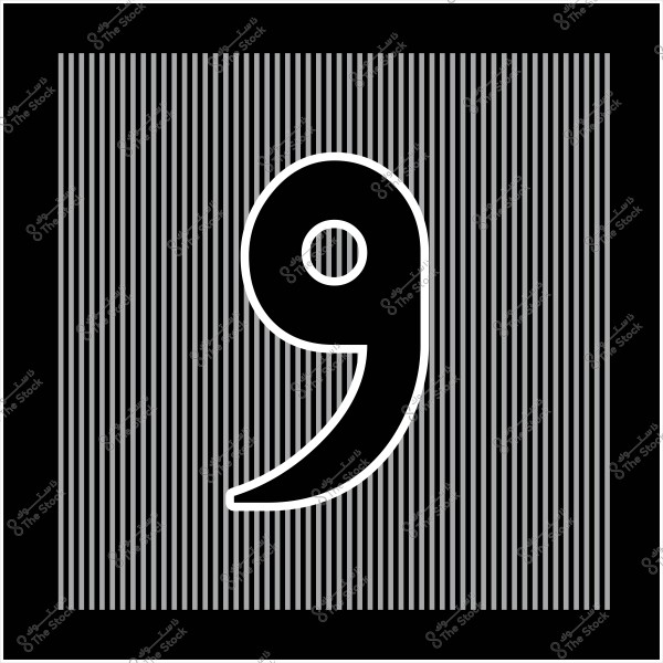 صورة لرقم تسعة باللون الأبيض مميز بخط عريض في وسط إطار مربع أسود. الخلفية تتكون من خطوط طولية رمادية وبيضاء تتوزع بشكل متساوٍ عبر المساحة الداخلية للمربع.

-